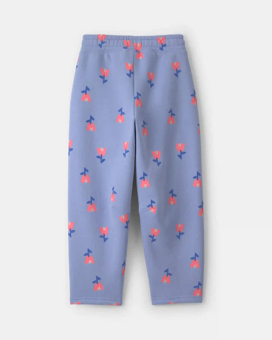 Girls Floral Fleece Barrel Pants - Blue/Pink