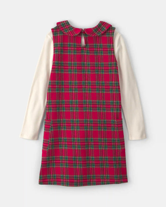 Girls 2-Piece Plaid Dress Set - Red/Cream