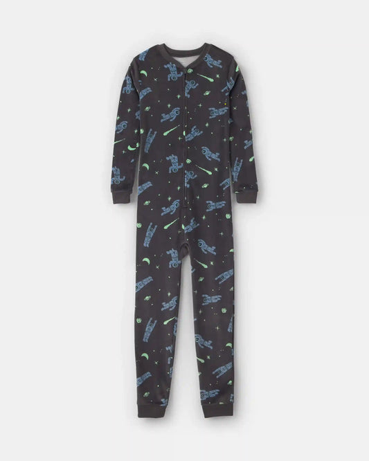Boys 1-Piece Star Space DreamPlush Snug Fit Pajama - Black