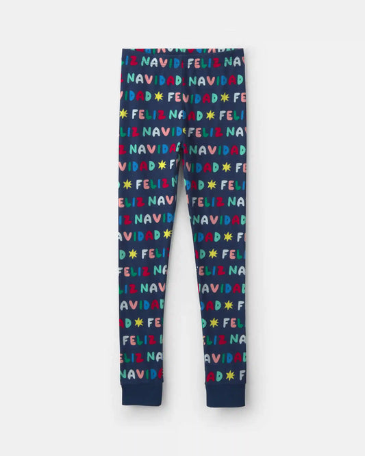 Kids 2-Piece 'Feliz Navidad' Christmas 100% Cotton Snug Fit Pajama Set - Navy Blue