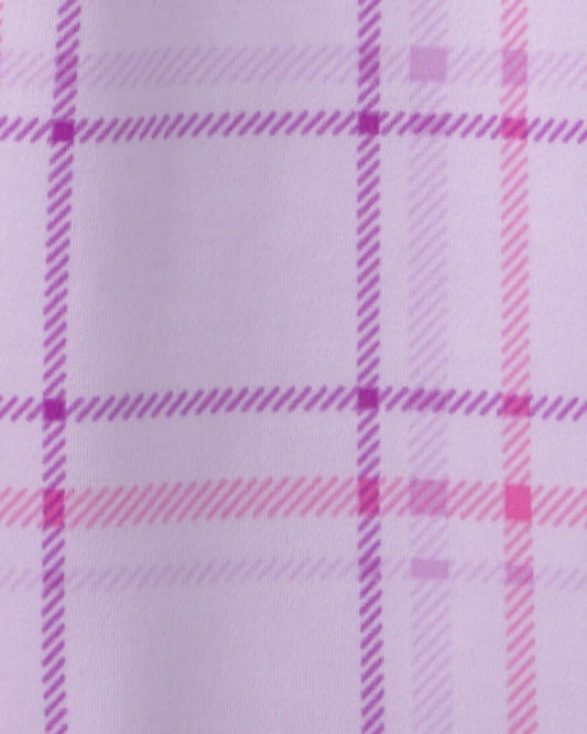 Girls 2-Piece 'Snow Day' Plaid Fleece Loose Fit Pajama Set - Purple