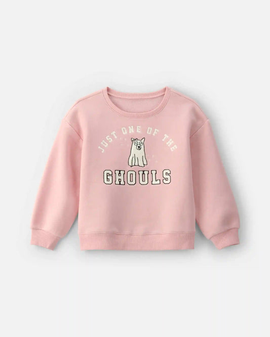 Girls Ghoul Halloween Fleece Pullover Sweatshirt - Pink