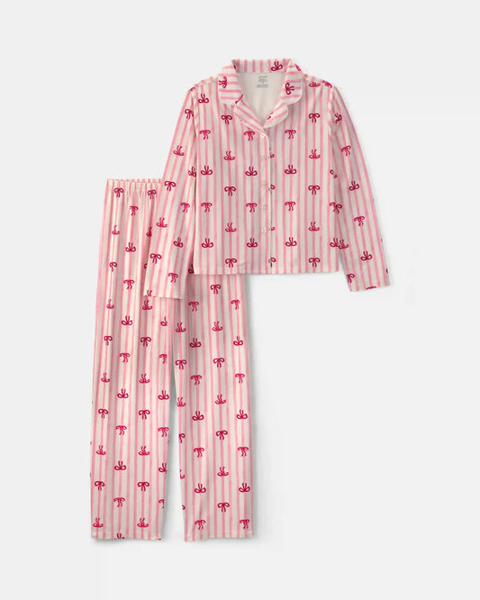 Adult Bow Print Relaxed Fit 2-Piece Pajama Set - Pink