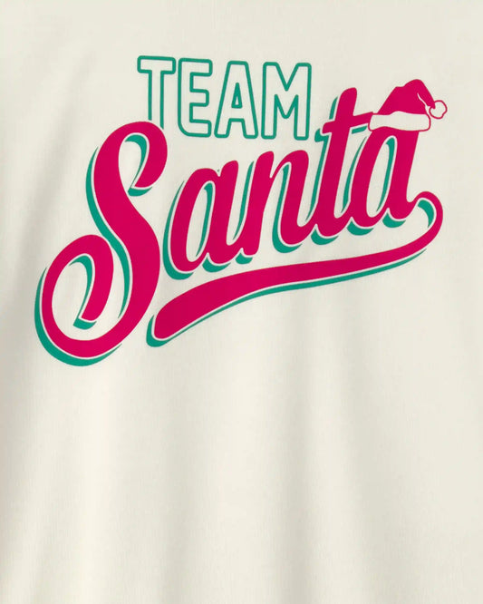 Adult 'Team Santa' Christmas Fleece Loose Fit Pajama Top - Cream