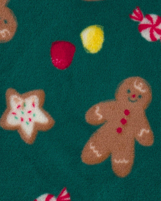 Kids Christmas Gingerbread Fleece Pajama Hoodie - Green