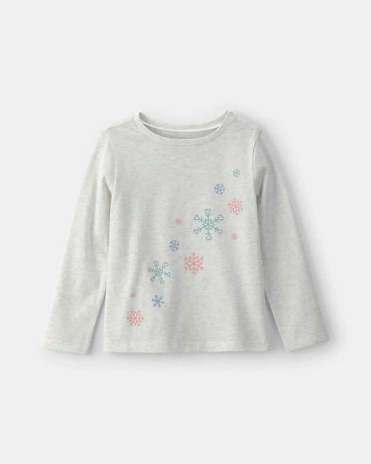 Girls Snowflake Long-Sleeve Graphic Tee - Grey