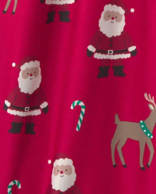 Adult Beige Santa Christmas Fleece Loose Fit Pajama Bottoms - Red