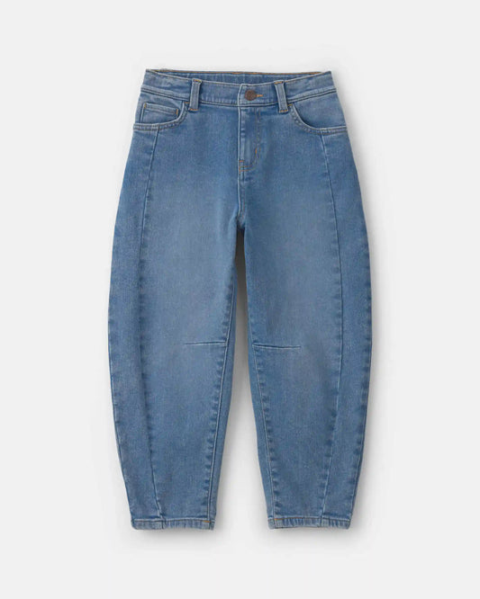 Girls Fleece-Lined Denim Barrel Jeans - Medium Wash
