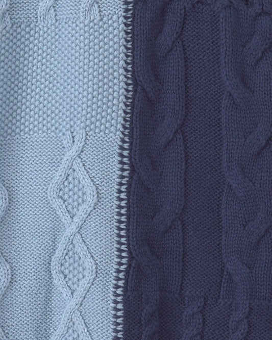 Boys Cable Knit Fair Isle Baggy Sweater - Navy Blue/Light Blue