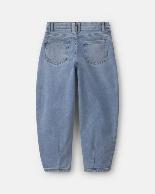 Girls Fleece-Lined Denim Barrel Jeans - Light Wash
