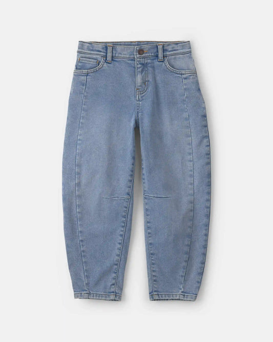 Girls Fleece-Lined Denim Barrel Jeans - Light Wash