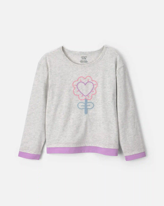 Girls Heart Flower Long-Sleeve Top - Grey