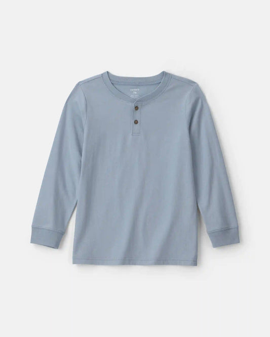 Boys Long-Sleeve Henley T-Shirt - Blue