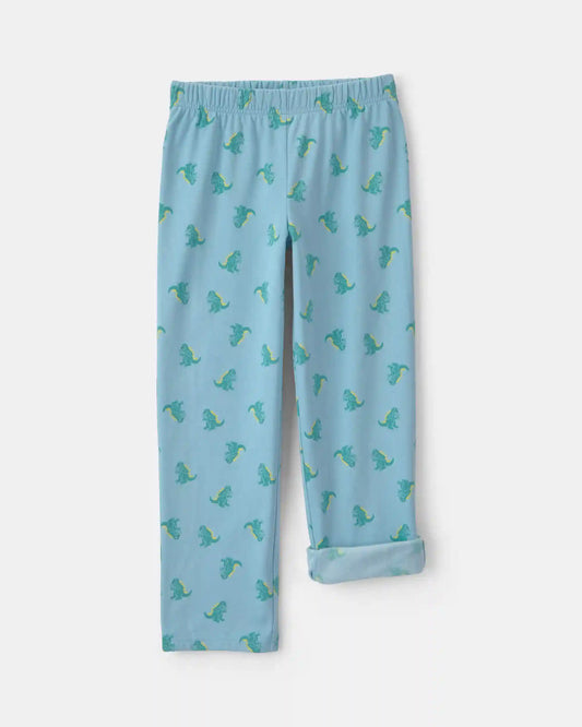 Boys Dinosaur Fleece Loose Fit 2-Piece Pajama Set - Grey/Blue