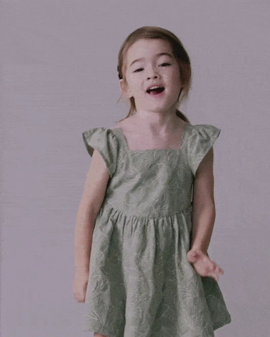 Toddler Girl Embroidered Flutter Sleeve Dress in Floral Print - Green