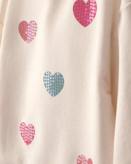 Toddler Girl Sequin Heart French Terry Pullover Sweatshirt - Cream
