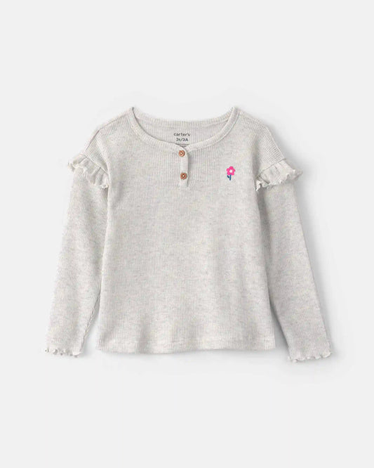 Toddler Girl Flower Thermal Long-Sleeve Top - Grey