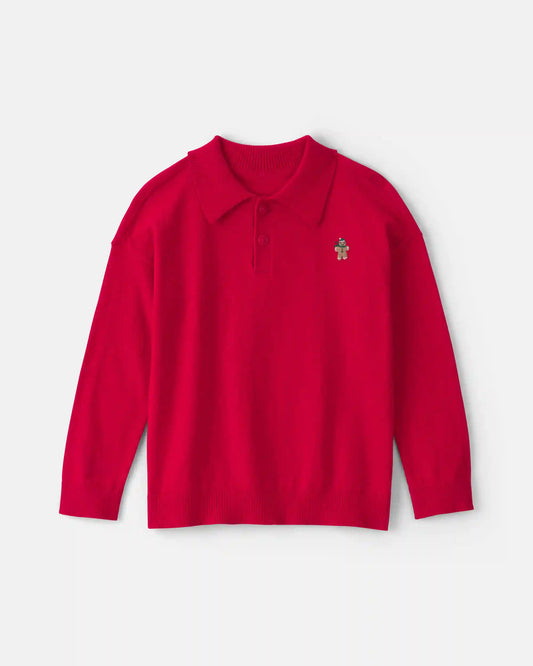 Toddler Boy Gingerbread Polo Sweater - Red