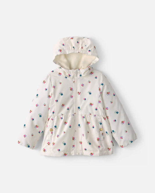 Toddler Girl Floral Hooded Midweight Winter Jacket - Cream