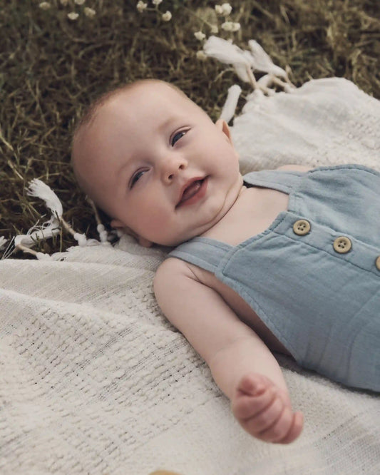 Baby Organic Cotton Gauze Overalls in Blue