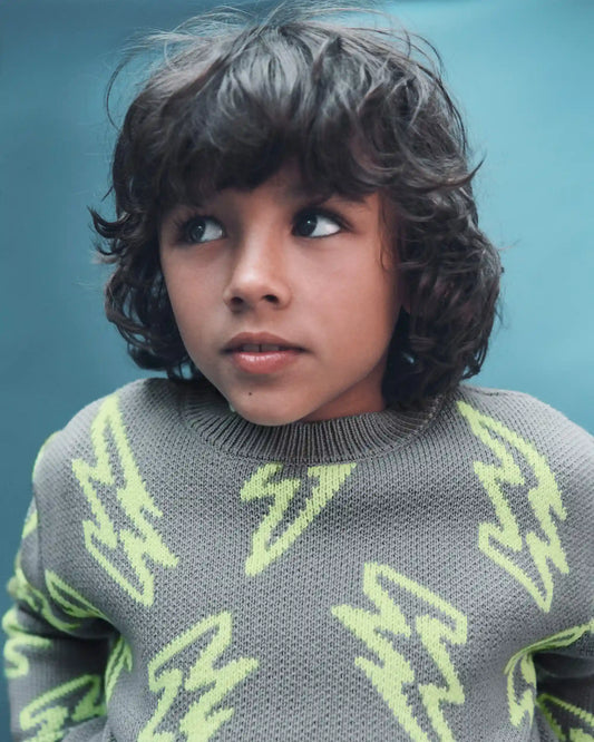 Boys Lightning Sweater - Grey