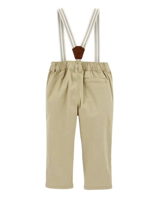 Baby Boy Twill Suspender Pants - Khaki