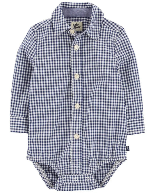 Baby Boy Gingham Print Button-Front Bodysuit