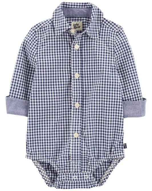 Baby Boy Gingham Print Button-Front Bodysuit