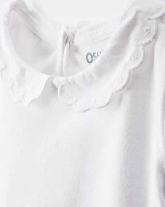 Baby Scalloped Collar Short-Sleeve Bodysuit - White