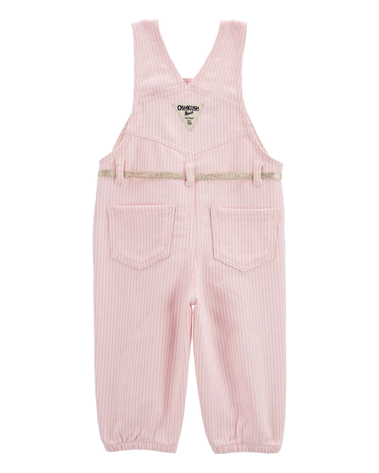 Baby Knit Denim Hickory Stripe Overalls - Pink
