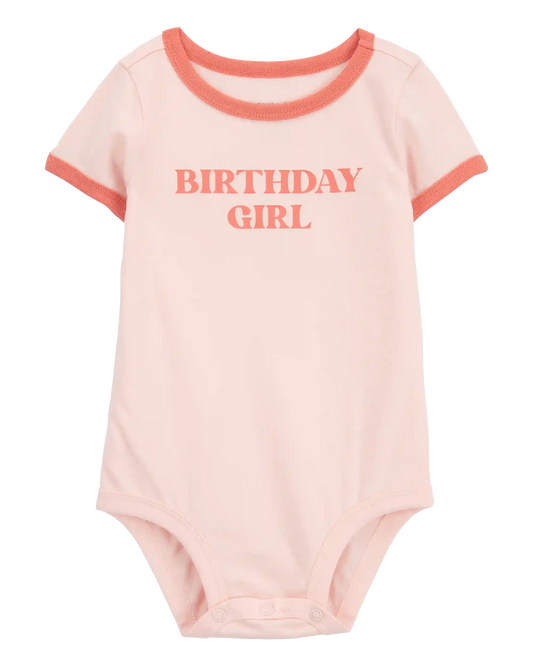 Baby Birthday Girl Short-Sleeve Bodysuit - Pink
