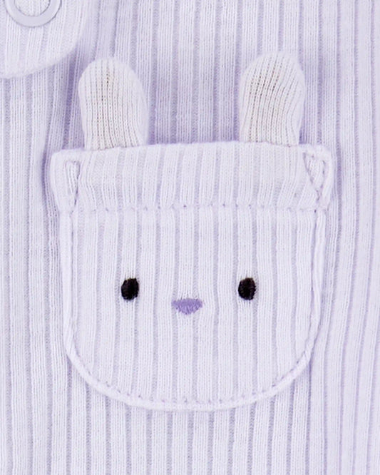 Baby Girl Bunny 2-Way Zip Ribbed Sleep & Play Pajamas - Purple