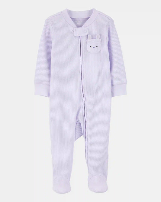 Baby Girl Bunny 2-Way Zip Ribbed Sleep & Play Pajamas - Purple