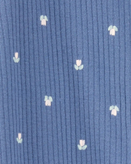 Baby Girl Mini Floral 2-Way Zip Ribbed Sleep & Play Pajamas - Blue