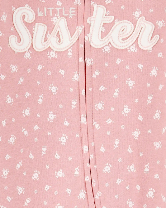Baby Girl 'Little Sister' 2-Way Zip Cotton Sleep & Play Pajamas - Pink
