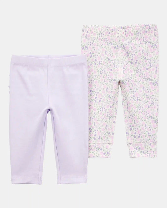 Baby Girl 2-Pack Floral Pull-On Pants - Purple