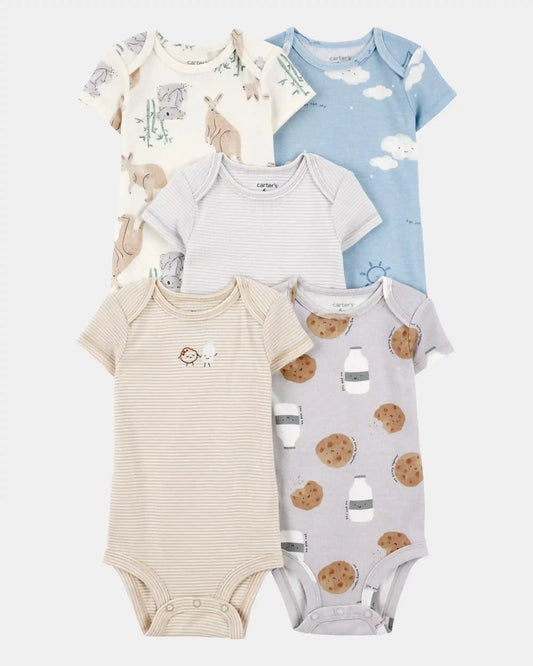 Baby Boy 5-Pack Kangaroo Cloud Short-Sleeve Bodysuits