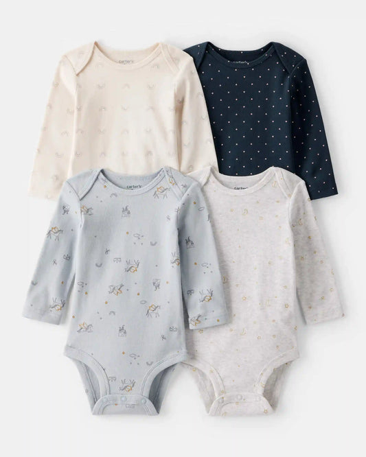 Baby Girl 4-Pack Unicorn, Heart, Star Print Long-Sleeve Multipack Bodysuits - Multi
