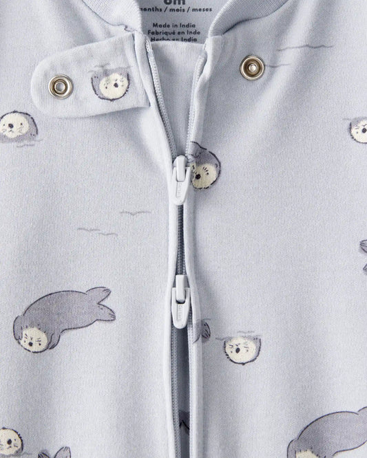 Baby Otter Print 100% Cotton Long-Sleeve Snug Fit Sleep & Play Pajamas - Blue
