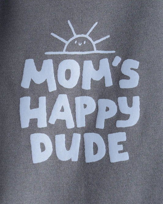 Baby Boy 'Mom's Happy Dude' Short-Sleeve Graphic Bodysuit - Grey