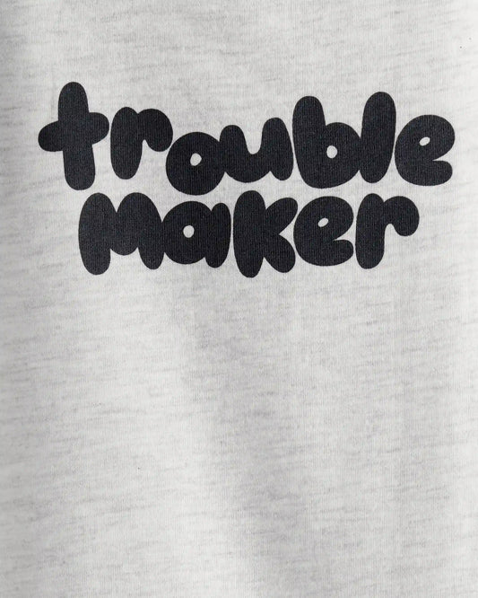 Baby Boy 'Trouble Maker' Short-Sleeve Graphic Bodysuit - Grey