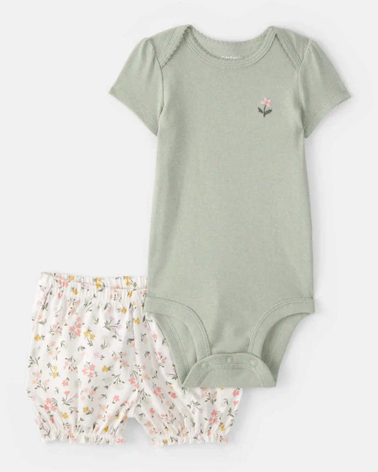 Baby Girl 3-Piece Floral Outfit Set - White/Green
