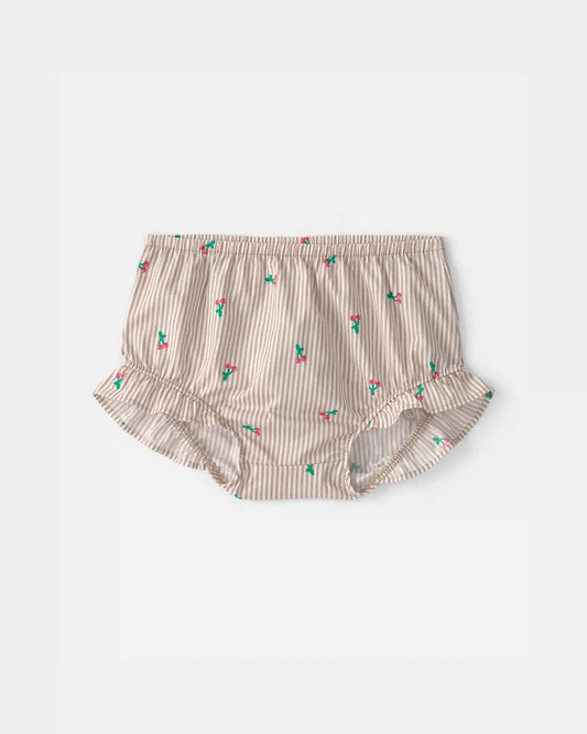Baby Girl 3-Piece Cherry Striped Outfit Set - Beige/White