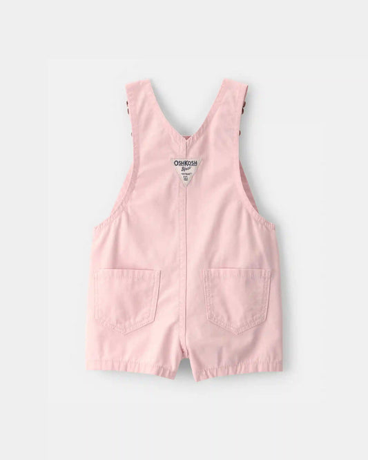 Baby Girl Heart Pocket Canvas Shortall - Pink