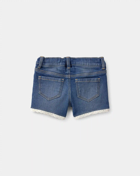 Baby Girl Eyelet Trim Denim Shorts - Dark Wash