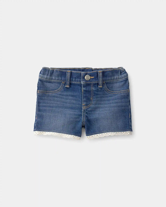 Baby Girl Eyelet Trim Denim Shorts - Dark Wash