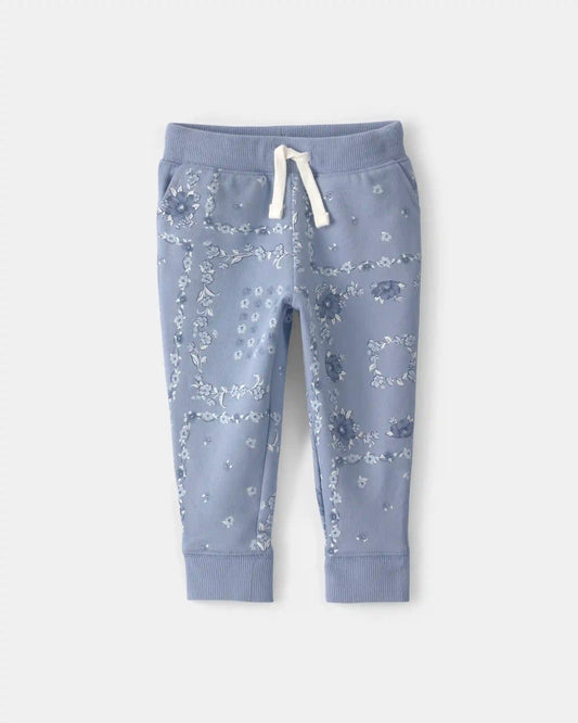 Baby Girl Floral Drawstring Knit Joggers - Blue