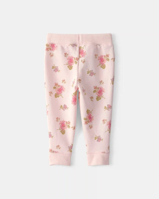 Baby Girl Floral Drawstring Knit Joggers - Pink