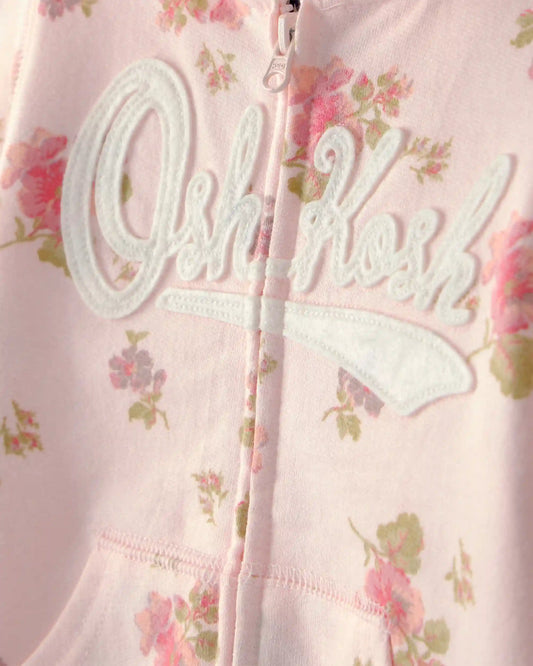Baby Girl Floral OshKosh Logo Zip-Up Hoodie - Pink