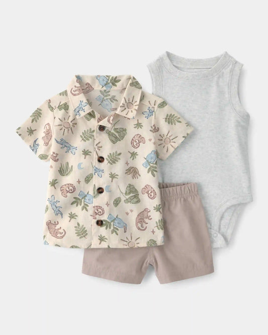 Baby Boy 3-Piece Desert Short-Sleeve Top & Short Set